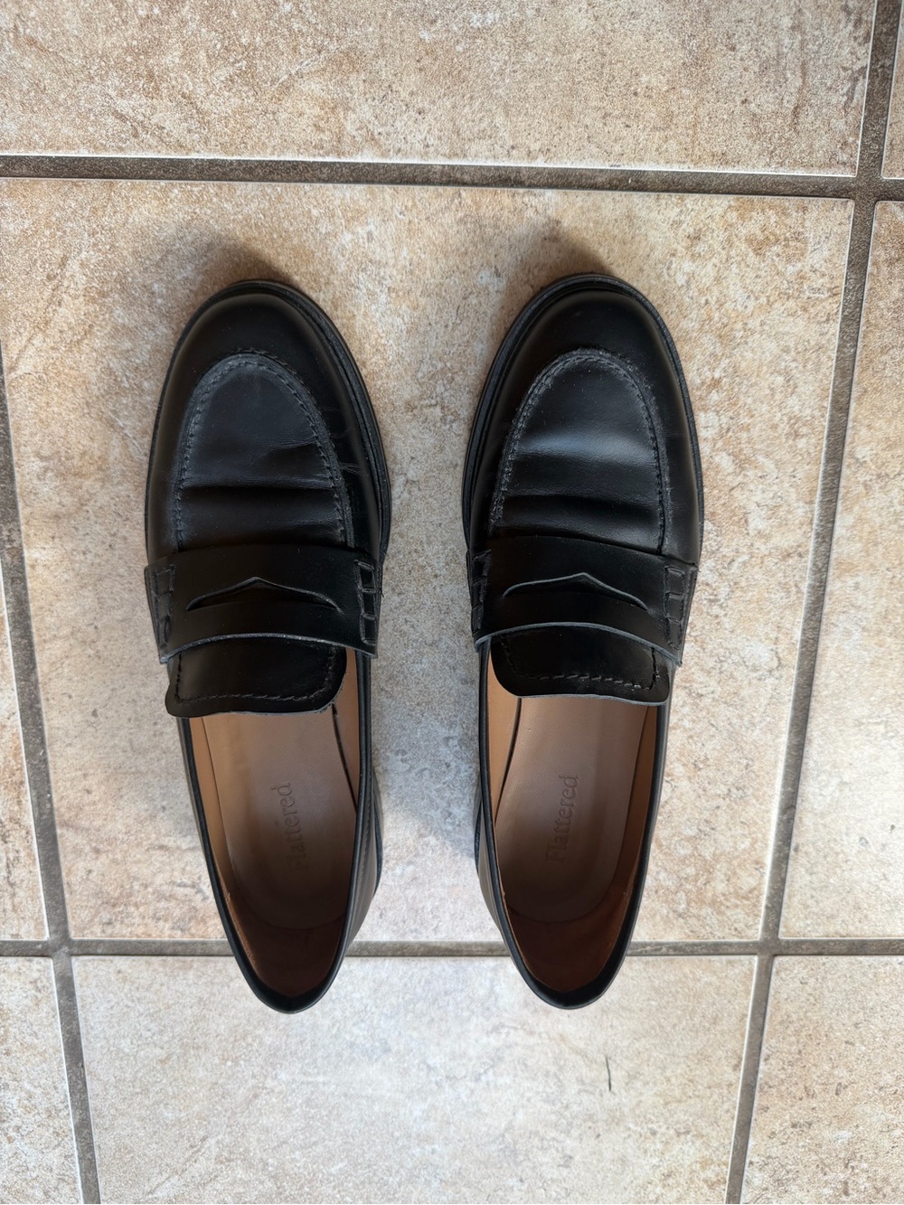New Flattered Sara Black Leather Women's Penny Loafers